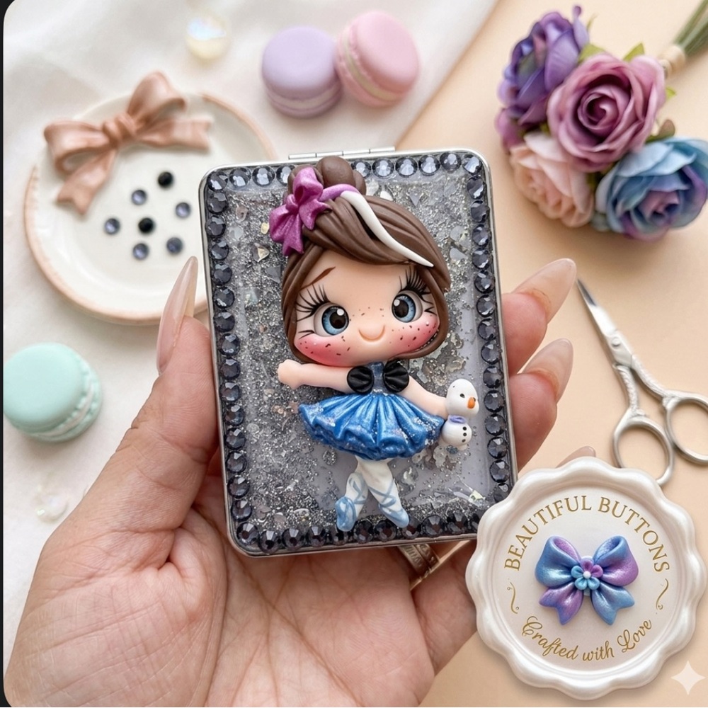 Handmade Glitter Ballerina Resin Brooch Pin - Blue